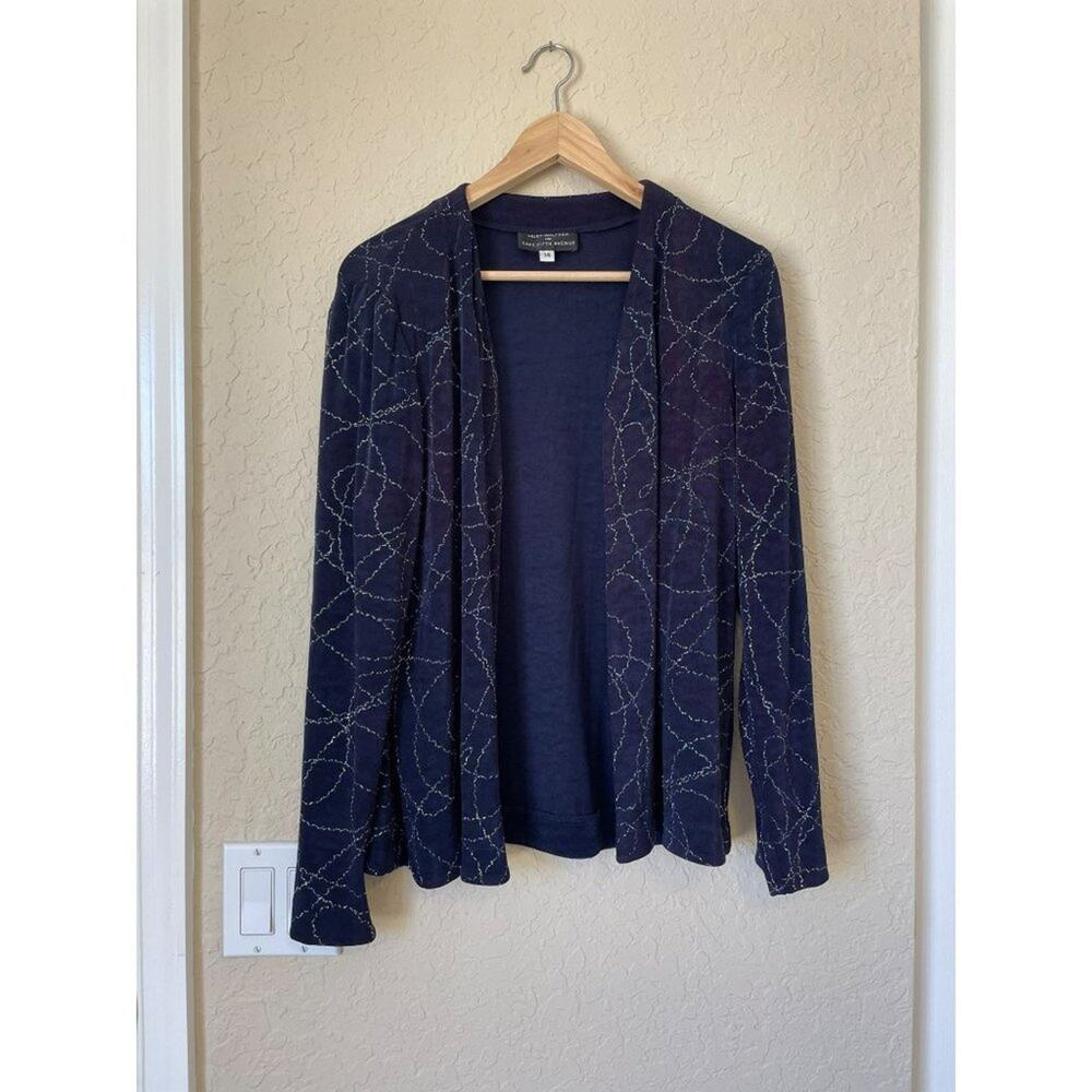 Huey Waltzer Women's Sz 14 blue sparkly knit evening jacket